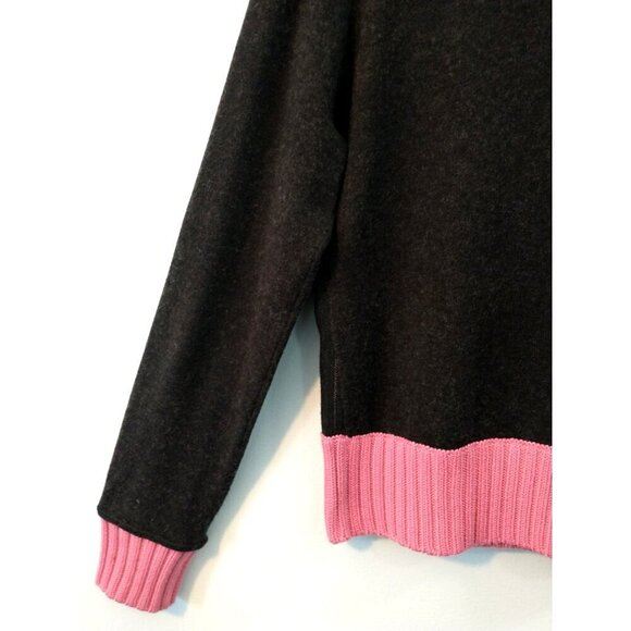 Carlisle Women\'s Cardigan Silk Cashmere Blend Gray Pink Pinstripe Sweater- Large
